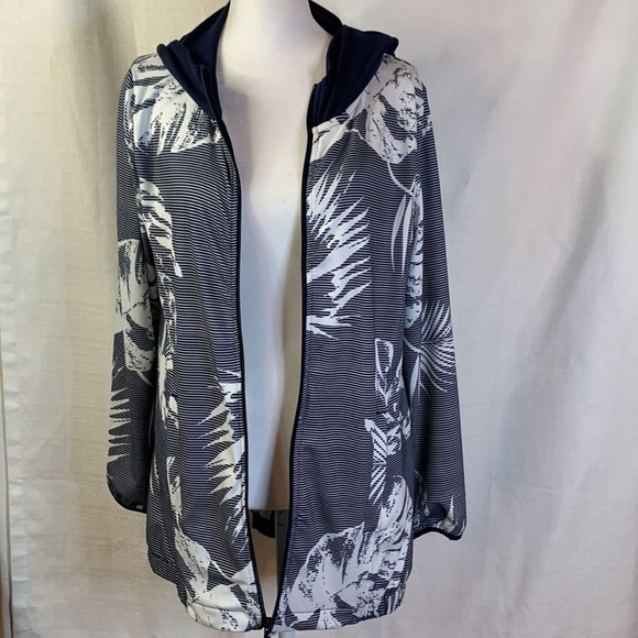 Christopher & Banks Oversized Hooded Striped Zip Up Jacket - Picture 4 of 11